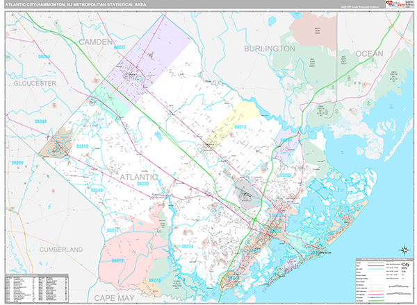 Atlantic City-Hammonton Metro Area Wall Map Premium Style